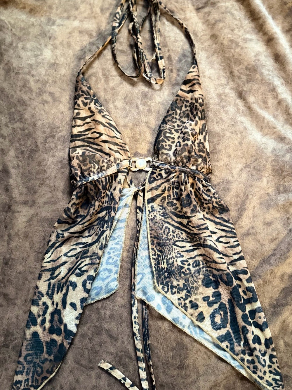 SHEIN Animal Print Halter Top in Brown